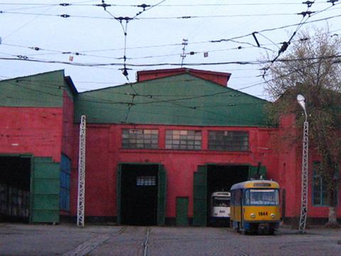 Tram depot in Almaty.