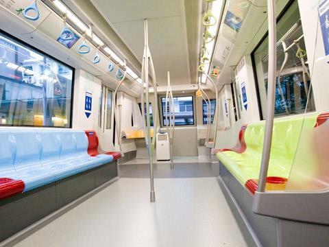 Interior of Downtown Line train mock-up.