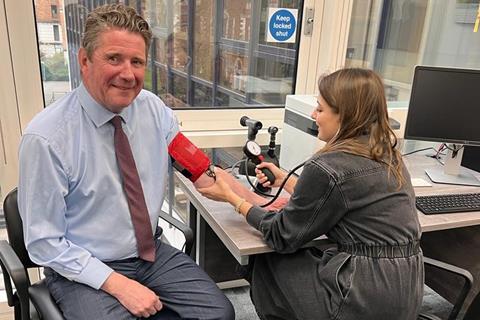 GBRf Health and Wellbeing centre, with CEO John Smith getting a blood pressure check
