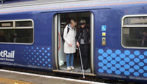 Students from Glasgow Caledonian University’s Graduate Diploma in Low Vision Rehabilitation took part in a practical training session at Milngavie station