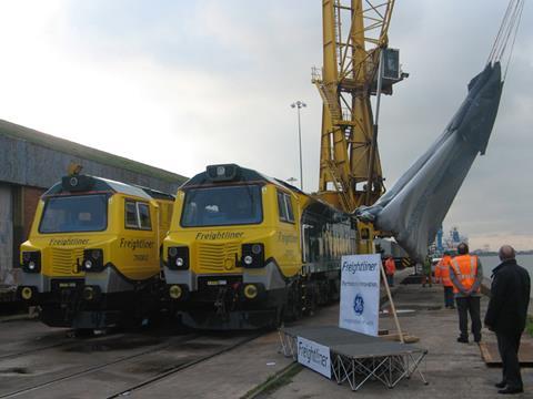 Unveiling of first GE Transportation PowerHaul locomotives for Freightliner, November 8 2009.