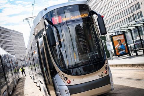 Brussels Alstom Flexity tram front view