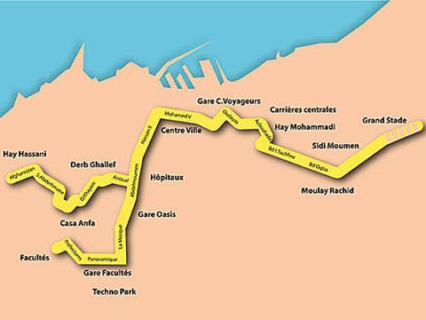 Map of Casablanca tram network.