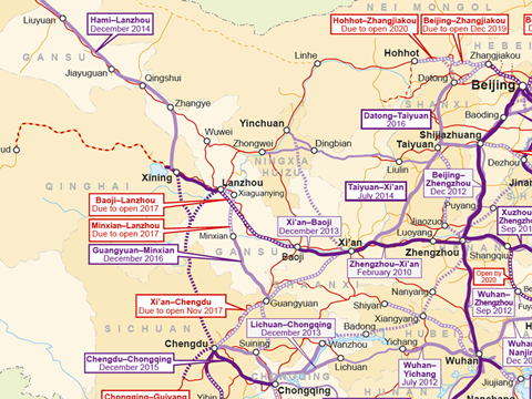 The 401 km high speed railway between Baoji in Shaanxi province and Lanzhou in Gansu province opened on July 9.