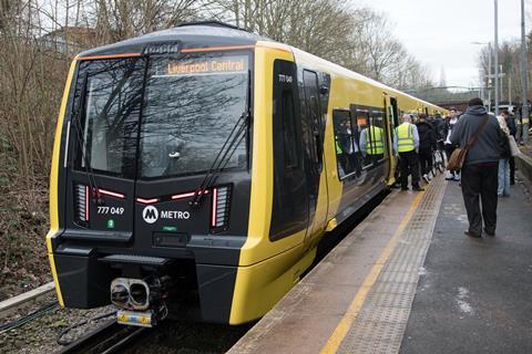 Merseyrail Class 777 service trains second arrivat at Kirkby (Photo: Tony MIles)