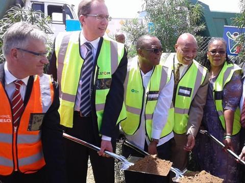 Taking part in the ceremony at Dunnotar (from left) were Gibela CEO Marc Granger, Alstom Chairman & CEO Henri Poupart-Lafarge, PRASA Chairman Dr Popo Molefe and acting CEO Nathi Khena and South African Minister of Transport Dipuo Peters.