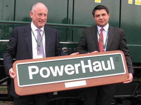 Freightliner Group Ltd CEO Peter Maybury and GE Transportation CEO Lorenzo Simonelli at the naming of PowerHaul locomotive 70001.