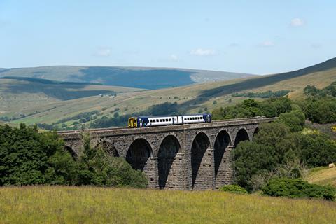 Northern Class 158 crosses Dent Head Viaduct on the Settle & Carlise line (Photo: Tony Miles)
