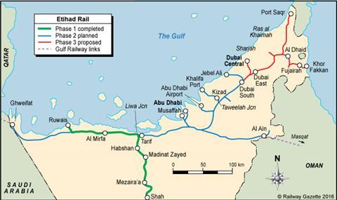 Map of the planned Etihad Rail network.