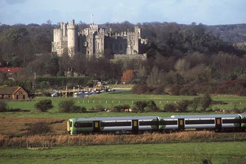 Southern Class 377 Electrostar EMU and Arundel Castle (Photo GTR)