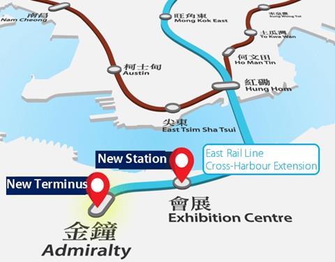 Hong Kong's East Rail Line cross-harbour extension map