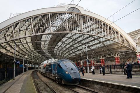 807001 at Liverpool Lime Street ready to form the first Evero service to London (Photo Tony Miles).