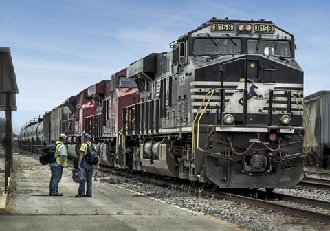 Norfolk Southern conductor and engineer with train