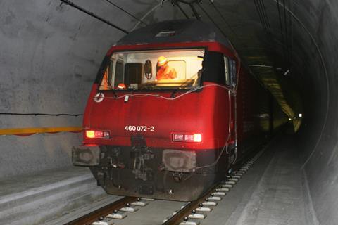 A pair of SBB Class Re460 locomotives was used by Alptransit Gotthard for 200 km/h testing in the base tunnel during 2014. Photo: Lorenz Degen