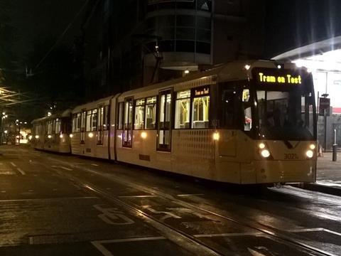 The first test tram ran along the second phase of Manchester’s Second City Crossing in the early hours of December 1.