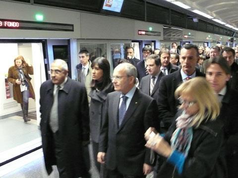 Joaquím Nadal, Núria Parlón and José Montilla tour Line 9 during the inauguration of the first section on December 13.