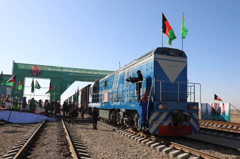 Inauguration of the railway from Aqina on the Turkmenistan border to Andkhoy in Afghanistan.
