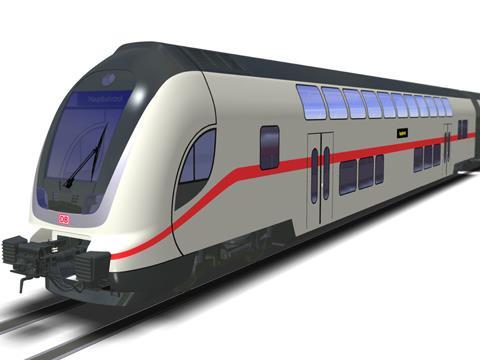 Impression of Bombardier Transportation double-deck train for Deutsche Bahn long-distance services.