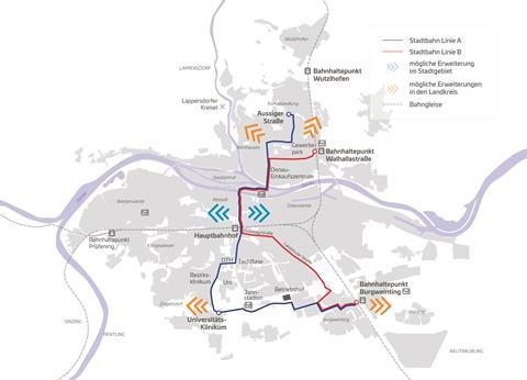 Regensburg Stadtbahn map