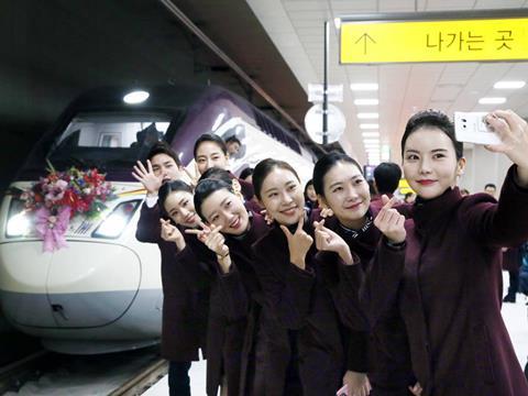 Staff from Supreme Railways celebrate the start of high speed services from Suseo to Mokpo and Busan on December 9. SR is a new entrant competing in the high speed segment with incumbent Korail, which has a 41% stake in the business.