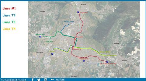 Brescia planned tram map (image Brescia municipality)