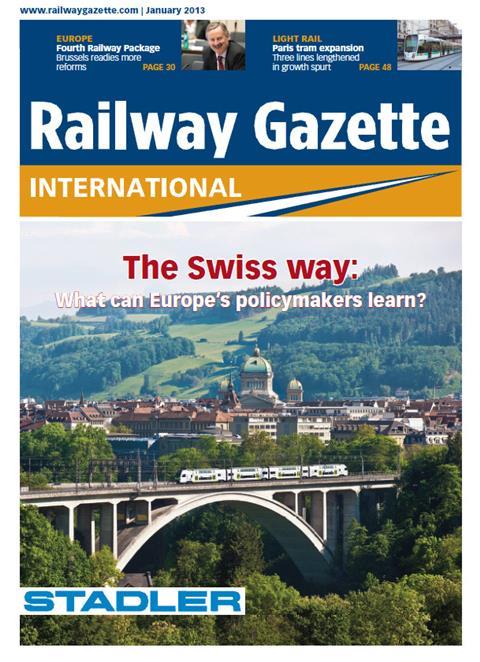 Railway Gazette International front cover, January 2013