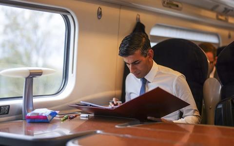 Rishi Sunak on a train