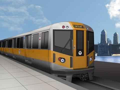 Impression of CNR MA metro train for Boston's MBTA.