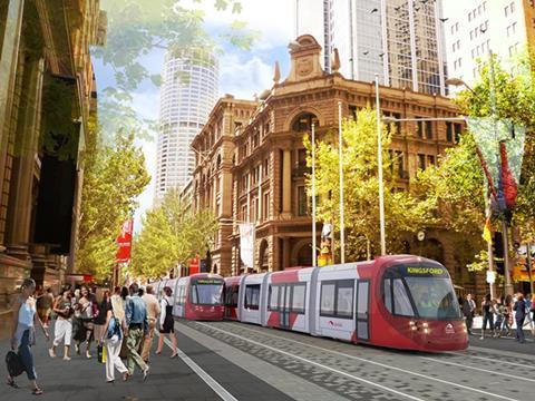 Impression of the Sydney CBD & South East light rail line.