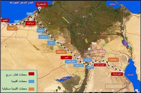 Map of proposed Egyptian high speed rail line