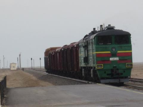 First revenue train on the 75 km rail link from Hairatan arrives at Naibabad near Mazar-i-Sharif in Afghanistan.