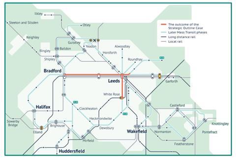 West Yorkshire Mass Transit Phase 1b outline map (Image West Yorkshire Combined Authority)