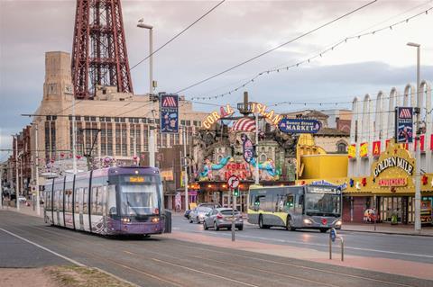 Blackpool Flexity tram and bus