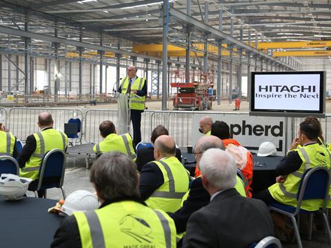 Topping-out ceremony for Hitachi Rail Europe’s rolling stock plant at Newton Aycliffe.