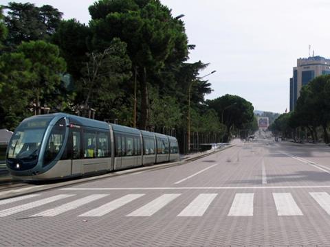 Impression tram in Tiranë, Albania.