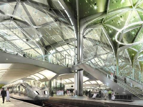 Impression of station for Haramain High Speed Rail project in Saudi Arabia.