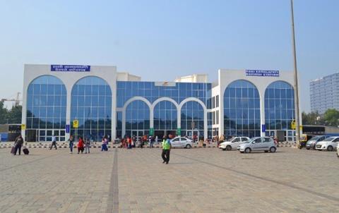 Exterior and interior views of the reconstructed Rani Kamlapati station in Bhopal.