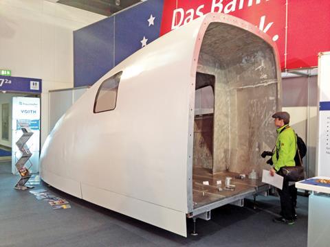 Demonstration high speed train cab assembled from aluminium foam components.