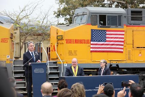 Blinken at Caltrain announcement in Lima (Photo US Embassy in Lima)