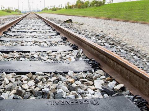Greenrail’s sleepers combine a prestressed concrete core with an external casing made from recycled rubber and plastic.