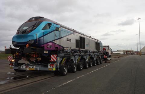 Inter-city operator TransPennine Express has shipped the first of two Class 68 UKLight locomotives to Spain, where they will be used to test hauled coaches now being produced by CAF.
