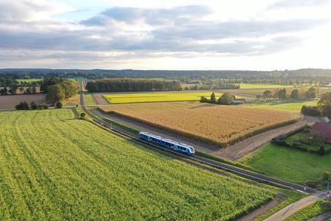 Bentheimer Eisenbahn Alstom Lint DMU in landscape (Photo Bentheimer Eisenbahn)