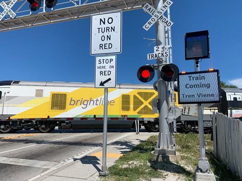 Brightline train at level crossing (Photo Brightline)