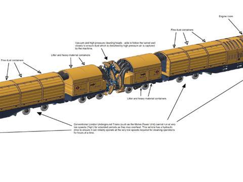 London Underground tunnel cleaning train.