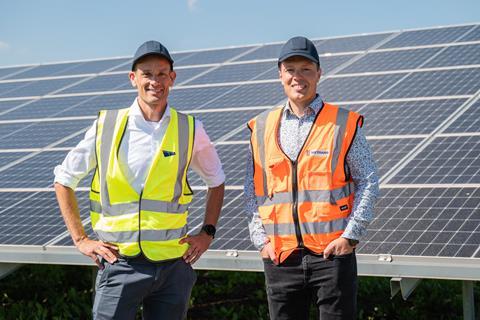 Jan Knievel, Enerparc AG and Carsten Giesel, Managing Director of Metrans Rail Deutschland at the solar park in Schleswig-Holstein