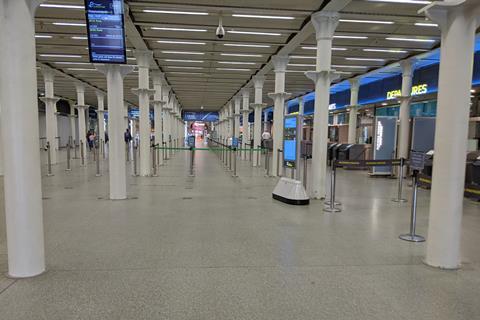 London St Pancras Eurostar check-in empty during the coronavirus pandemic