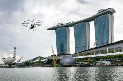 A test flight of a Volocopter air taxi took place in Singapore on October 22.