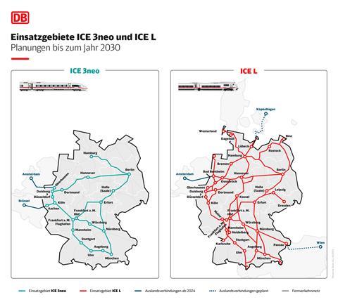 DB ICE L and ICE3neo route maps