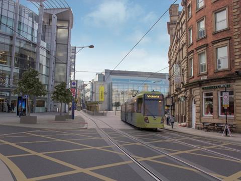 The Metrolink stop at Exchange Square is to be built as an island platform to maximise public space in the area.