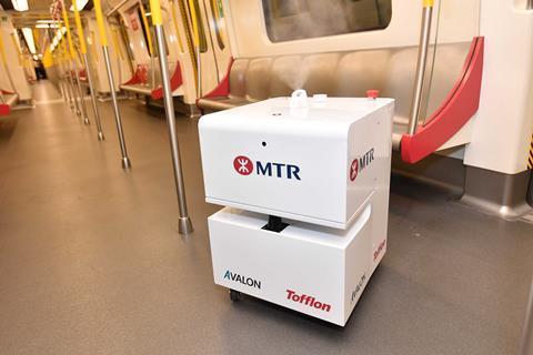 MTR Corp cleaning robotThe Vapourised Hydrogen Peroxide Robot can carry out automatic deep cleaning and disinfection on trains.